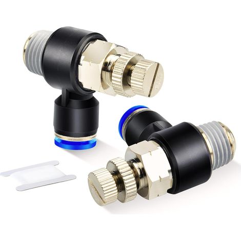 Stück 6 mm Außendurchmesser Kartenhülse x 1/4" BSP Außengewinde 90 Grad Winkelstück Druckluftstromregelventil pneumatische Verschraubung (1/5)