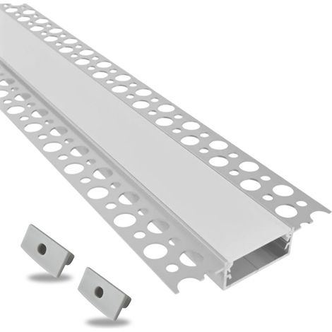 Evotrade – Profilé pour tube led 2 mètres – Aluminium – Goulotte pour bandes LED – Couvercle diffuseur lumière continue – Largeur 70mm (1/5)