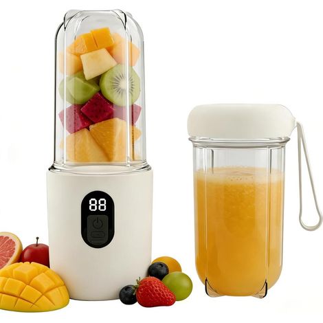 mini extracteur de jus rechargeable USB-C (blanc) – Blender nomade 500 ml avec affichage numérique e (1/5)