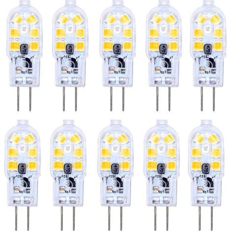 GENERIC-Ampoule LED G4 12 V 2 W blanc froid 6000 K, 200 lm, équivalent halogène G4 bipolaire 10 W/20 W, lampe LED G4 12 V AC/DC pour camping-car/hotte de cuisine, non dimmable, lot de 10 (1/5)