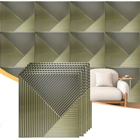 Stickers muraux 3D rayés, imperméables, panneaux muraux de style vintage, idéaux pour la décoration d'un bureau à domicile, lot de 12 pièces, rectangulaires, 30 × 30 cm (1/4)