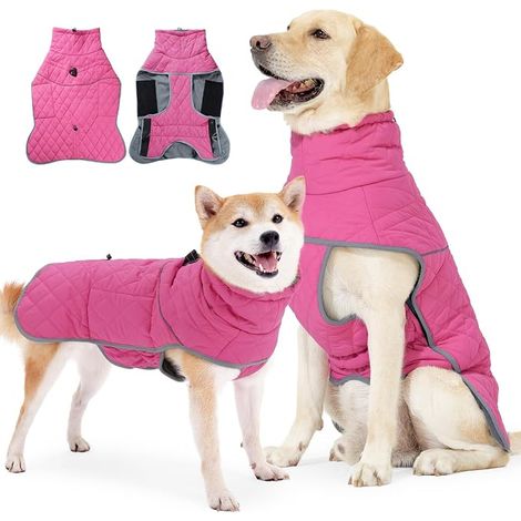 Dog Jacket and Coat with Traction Buckle and Reflective Strips, Fleece Lined Dog Jacket for Hiking and Outdoors (Pink, XXXL) (1/5)