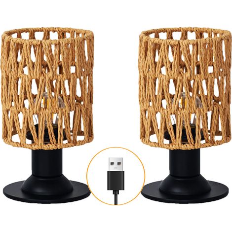 Lampe de table USB maison en corde de chanvre (ampoule incluse), variateur d'intensité, tressée, terrasse, pour extérieur (1/5)