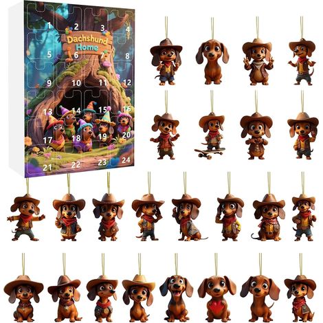 Calendrier de l'Avent Teckel 2026, calendrier de l'Avent 2026 Avec Pendentif En Acrylique 2D chien mignon, NoëlCalendrier De L Avent Pour DéCoration De NoëL Cadeaux De NoëL (1/5)
