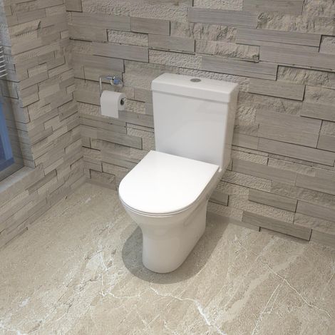 Biubiubath Round Toilet Close Coupled Soft Close Seat Cistern Modern Bathroom WC Pan
