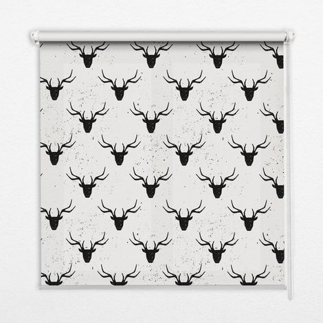 Innenrollo Fensterrollo - Rollo ohne Bohren - Sichtschutzrollo - Lichtdurchlässiges Rollo - Rechteckiges - Rollo - (80 cm x 140 cm) - Schwarze Hirschköpfe