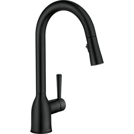 Robinet d'évier de cuisine moderne à une poignée et à bec haut, mitigeur de cuisine avec douchette, Noir mat (1/5)