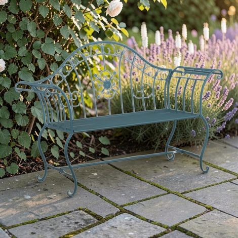 144cm Vintage Garden Bench in Antique Finish - Metal - L100 x W57 x H144 cm - Blue/Gold