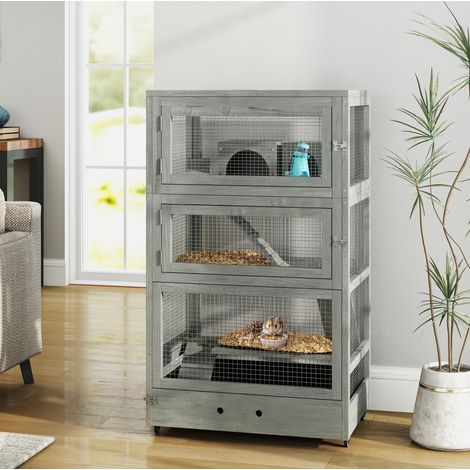 Zwerghamsterkäfig aus Holz 65 x 45 x 109 cm, grau, mit Rollen OKMYHOME (1/5)