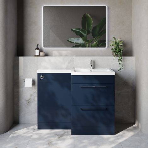 Napoli 460 Deep Blue 1100mm 2 Drawer Vanity Unit Toilet Suite with Right Hand Square Lucia Basin - 1100mm - Chrome 320mm HandleWithout Kingston Toilet Pan