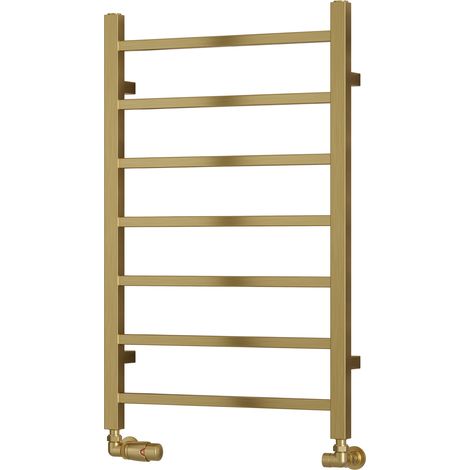 Reina Serena Square Tube Heated Towel Rail 800mm H x 500mm W Brushed Brass (1/3)