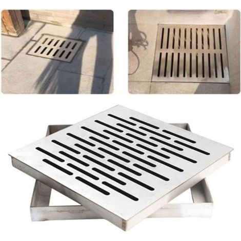 Siphon de sol inox -  - Acier inoxydable - Cadre inclus - Grille d'évacuation - 200x200x20 mm - Antidérapant (1/4)