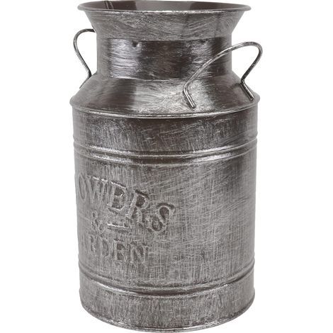 Shabby-Chic-Blumenvase aus Eisen, Vintage-Milchkanne aus verzinktem Stahlblech, rustikaler Blumenbehälter, große Vase im Landhausstil aus verzinktem Stahlblech, englischer Eimer, silberner Topf (1/5)