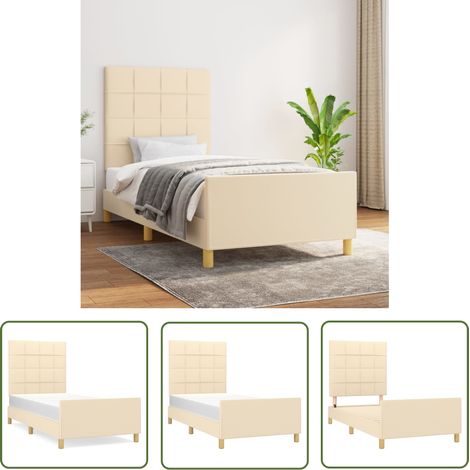 The Living Store Cadre de lit sans matelas crème 100x200 cm tissu - Cadre De Lit - Lit Avec Têted’appui - Literie - Meubles De Chambre - Meuble Design (1/5)