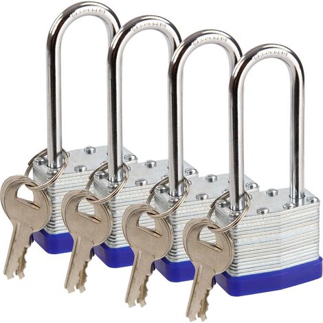 Cadenas à clé 40MM Cadenas à anse longue Cadenas en acier laminé pour portail, hangar, boîte à outils, casier (4 cadenas avec les mêmes clés) (1/5)