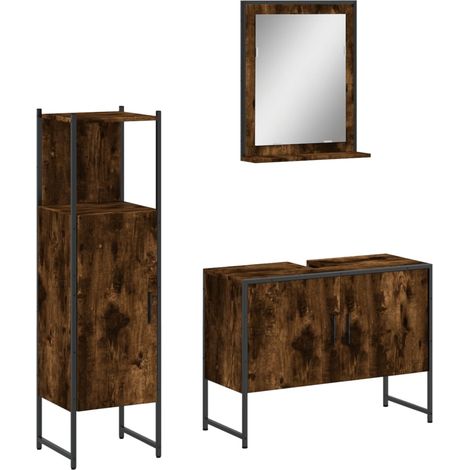 Ensemble d'armoires de salle de bain 3 pcs - Colonne Miroir Meuble sous-vasque chêne fumé fr1502 - Maison La Vie
