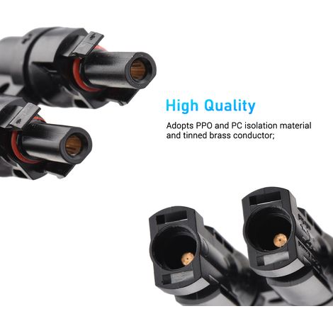 LUCKDANO T-förmige Solarverbinder für die Parallelschaltung von Solarmodulen – IP67 wasserdichtes Stecker-/Buchsenkabel 14 AWG-10 AWG – Langlebig und einfach zu installieren (Schwarz -4)