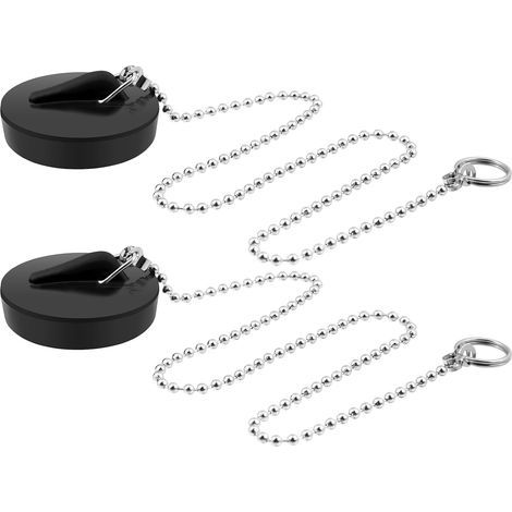 Lot de 2 bouchons universels pour évier, bouchons universels en caoutchouc pour baignoire et chaîne, bouchon de vidange pour évier de salle de bain, bouchon en caoutchouc avec chaîne en acier (1/5)