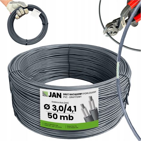 Fil de tension gainé pour vergers, PVC OC 4.1, pour grillage, 50 m, graphite