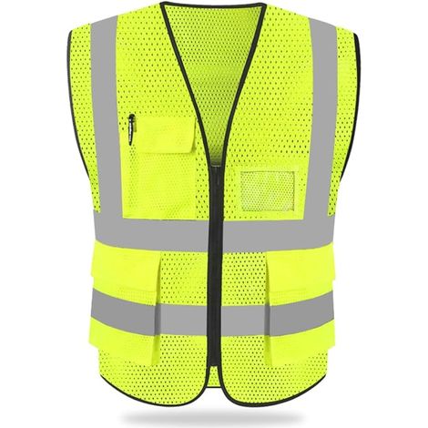 Warnweste mit hoher Sichtbarkeit, reflektierende Sicherheitsweste, Kleidung, Arbeit, Geschäftsführer, Weste, Jacke, Reißverschluss, Klammer, Sicherheit, Handy-Ausweishalter, Tasche, 3D