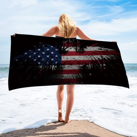 Serviette De Plage - Microfibre - 150 X 75 Cm - Drapeau Américain - Pour Plage Piscine Voyage - 1 Pièce (1/5)
