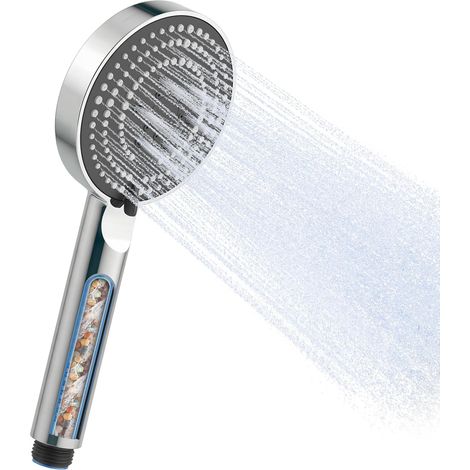 Mehrstufiger Anti-Kalk-Duschkopf, 6 Strahlarten, Hochdruck-Duschkopf, Universal-Duschkopf mit Wassersparfilter, für hartes Wasser, leicht zu reinigen, verchromt