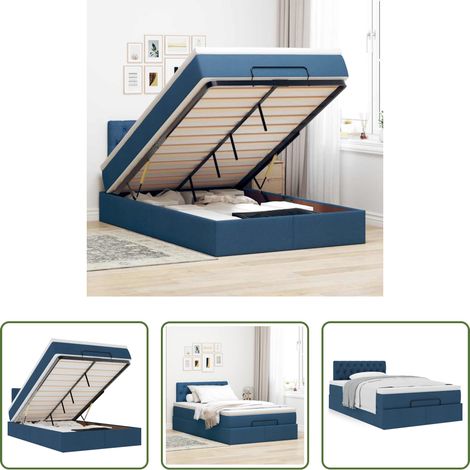 Matelas à ressorts ensachés - Lit ottoman avec matelas bleu 120x200 cm tissu (1/5)