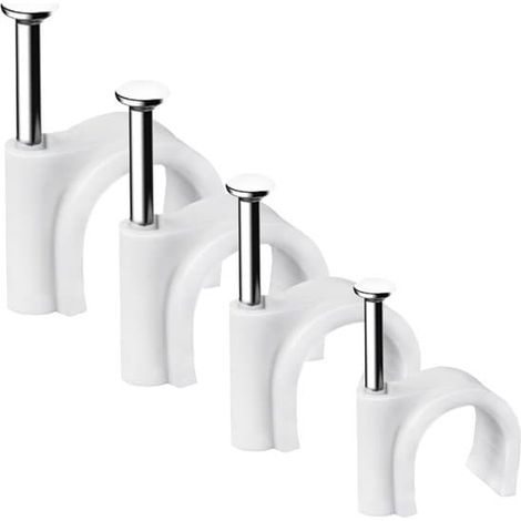 Attaches-câbles blanches, 400 pièces. Support de câble avec attache à clou pour fusible, 4 tailles blanches : 4 mm, 6 mm, 8 mm, 10 mm. Multiprises murales. (1/5)