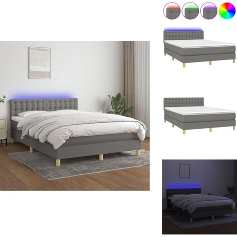 Sommier à lattes de lit et matelas et LED Gris foncé 140x200 cm - Sommier Tapissier - Lit Avec Led - Matelas À Ressorts Ensachés - Têted Lit Ajustable - Éclairage LED (1/5)