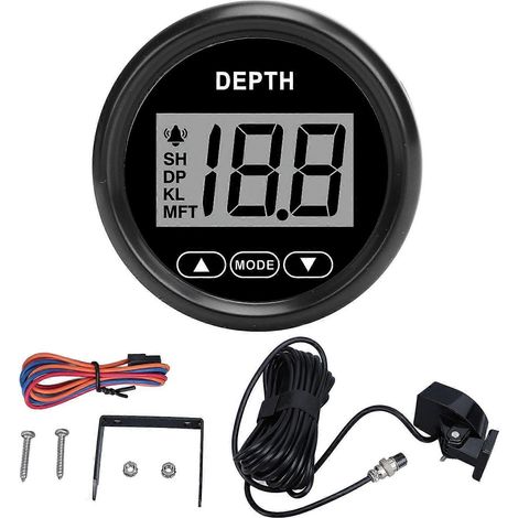 Sondeur de profondeur marin avec fonction d'alarme, affichage numérique LCD, diamètre 52 mm, 12 V, étanche jusqu'à 100 mètres, convient aux yachts et aux bateaux de pêche, modèle 81000245, cadran noir (1/4)