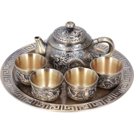 Marocain Service Théière Vintage Métal en Relief Motif Marocain Service à Thé avec Tasses Plaque pour Décoration de Table (1/5)