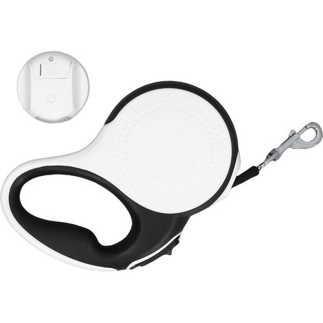 Einziehbare Hundeleine mit integriertem Licht, 5 m, ergonomischer Griff, hohe Sicherheit, ideal für Spaziergänge im Freien (weiß). (1/5)