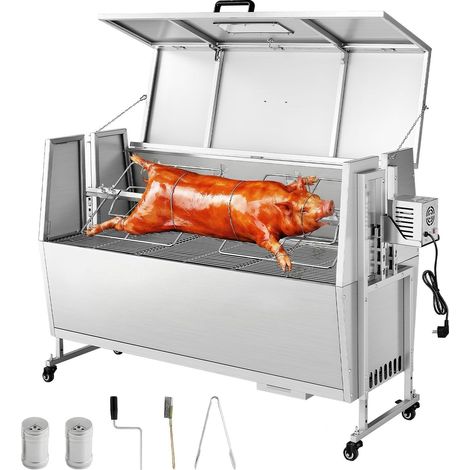 Rôtissoire BBQ 38W, pour Porc & Agneau, Capacité 60 kg, Roues & Hauteur Réglable 4 Niveaux, Acier Inoxydable, pour Camping et Fêtes en Plein Air (1/5)