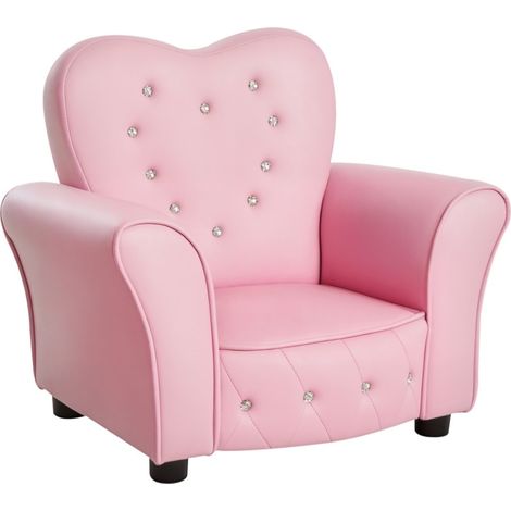 Poltroncina per bambini in PVC con schiuma e gambe in legno 59 x 41,5 x 49 cm rosa HOMVRA (1/5)