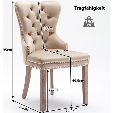 2er-Set Esszimmerstühle 64 x 53,5 x 95 cm aus beigem Samt, verstellbare Füße – MEUBLIV (1/5)