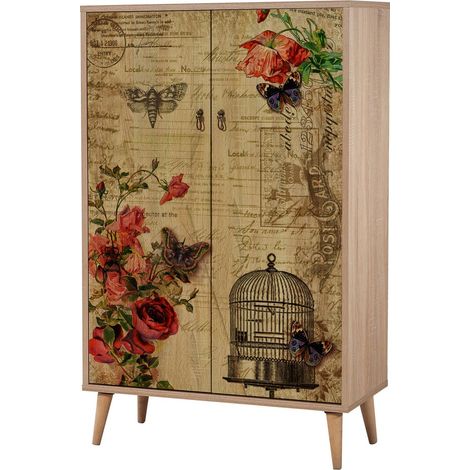 Les Tendances – Buffet haut 2 portes en bois mélaminé clair – Dimensions L 80 x H 127 x P 36 cm – Finition mate résistante aux éraflures – Design compact et élégant (1/5)