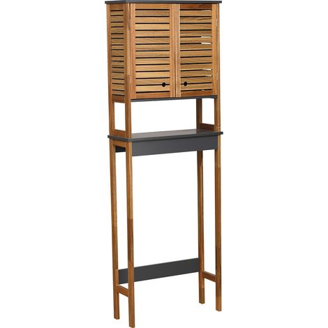 Tendance – Meuble pour WC en acacia et MDF – 2 portes – 1 étagère et 1 tablette – Dimensions 60 x 22,5 x 173 cm – Rangement esthétique au-dessus des toilettes (1/3)