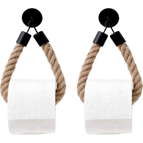 Wandmontierter Toilettenpapierhalter aus Hanfseil, kein Bohren erforderlich, handgewebt aus Baumwolle und Hanf. (1/5)