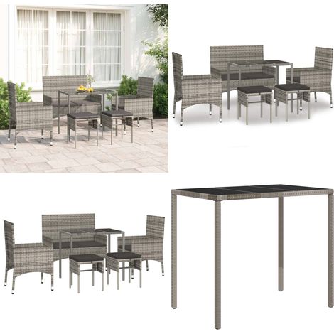 Set de muebles de jardín 6 pzas y cojines ratán sintético gris - Muebles de exterior - Sillas de jardín