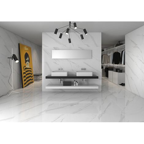 Carrelage effet marbre BLANC STATUARY 120x120cm Blanc - Brillant - boîte de 1.44 m2 120x120 cm Blanc - Brillant / Poli - boîte de 1.44 m2 (1/5)