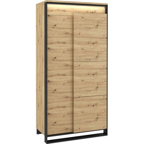 Mobilier1 – Armoire Luliru 100 – 195x95x50cm – 2 portes avec charnières – 5 étagères – Éclairage LED – Matériaux MDF et stratifié (1/5)