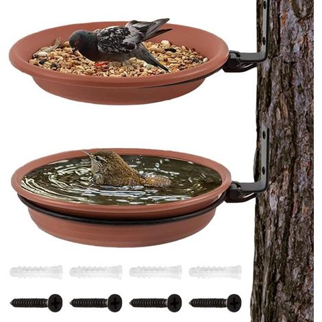 Comedero para pájaros de exterior KZQ - Con cuencos y soporte de hierro - Rojo ladrillo (1/5)
