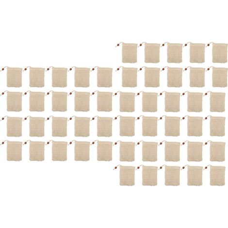 50 sacchetti per sapone riutilizzabili, facili da usare, con dispenser di schiuma e sistema di asciugatura, con coulisse e perline di legno marroni. (1/5)