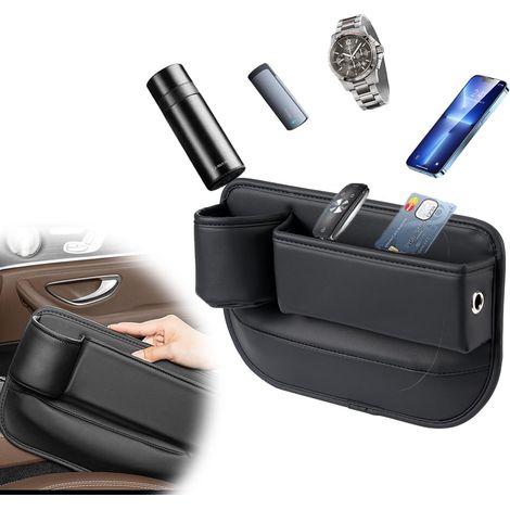 accessoire voiture, Organisateur Voiture, Stockage d'écart de Siège de Voiture, poche de console de siège avant en cuir PU, pour Téléphones Mobiles Clés Cartes Lunettes Portefeuilles (1/5)