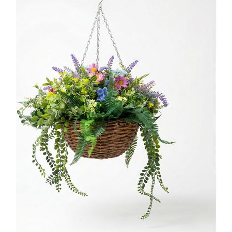 HOMESCAPES Multi-Flower Botanical Hanging Basket, 40 cm, Vibrant Meadow (1/4)