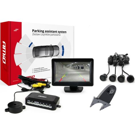 Kit de sensores de estacionamiento TFT01 de 4,3" con cámara HD-502-IR, 4 sensores, color negro "dorado". (1/5)