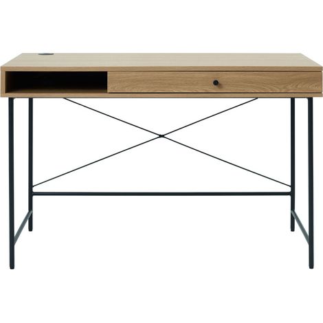 Bureau 1 tiroir 1 niche en bois et métal L120cm - Bois clair - RINTO (1/5)