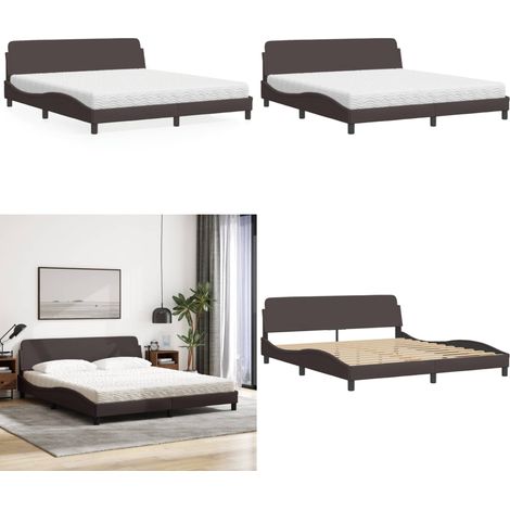 Lit avec matelas marron foncé 180x200 cm tissu - Lit Double - Lit Plateforme - Lit Design - Literie - Sommier Tapissier - Home & Living (1/5)