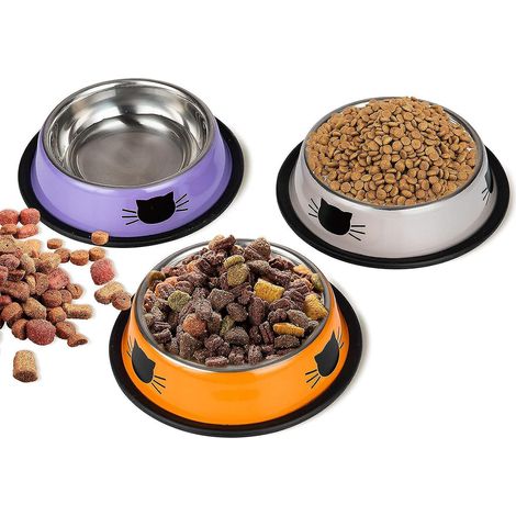 lot De 3 Bols Pour Chat, Bols Pour Chat En Acier Inoxydable, Mangeoires Et Abreuvoirs Pour Chats, Chiots, Hamsters, Lapins, Petits Animaux (1/5)