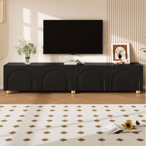 Mobile TV lowboard a 4 ante, 180 x 35 x 40 cm, nero, PB e MDF HAVRYA (1/5)